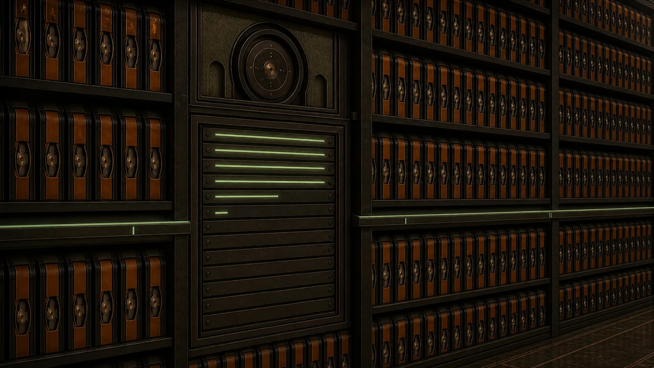 A recording archive and control panel in the Control Room